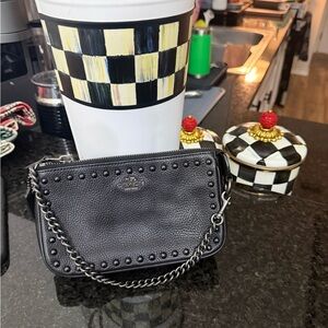 Coach Black Leather Chain Wristlet